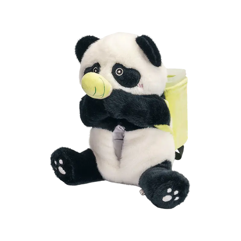 Urocza siedząca pluszowa panda z koszem