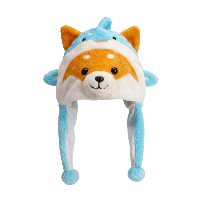 Niebieska pluszowa czapka shiba inu