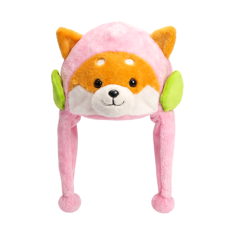 Różowa, urocza pluszowa czapka shiba inu